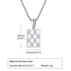 Mprainbow Men's Square Checkerboard Necklace,Waterproof Stainless Steel Checkered Geometric Pendant Collar Birthday Gift Jewelry