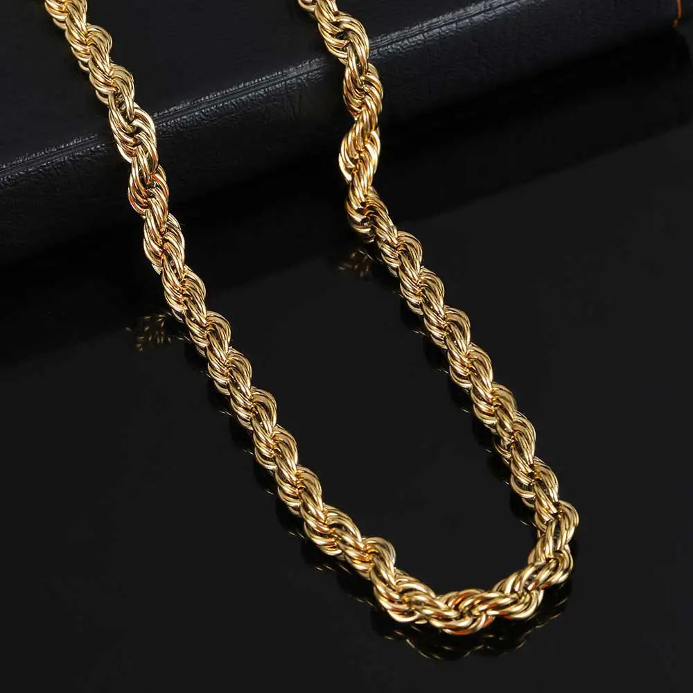 Iced Out Rope Chain Necklace Stainless Steel 6MM
