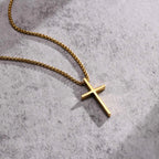 Vnox Dropshipping Mens Cross Necklaces Stainless Steel Layered Plain Cross Pendant Rope Box Chain Necklace Prayer Jesus Collar