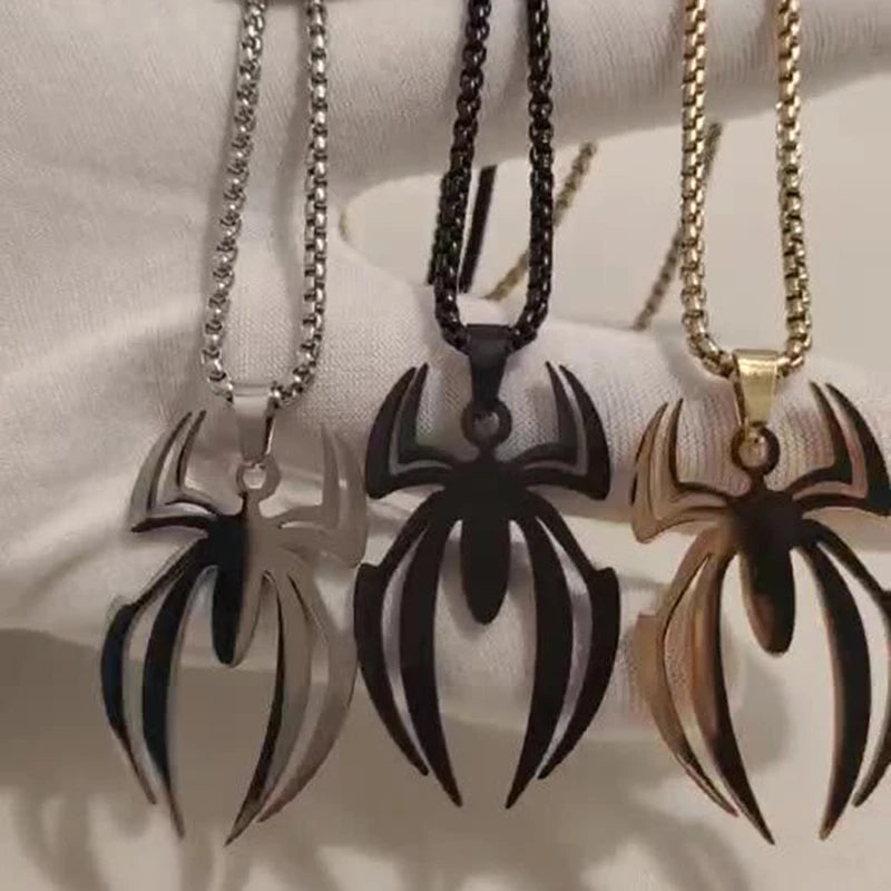 Silver Spider Pendant Necklace Box Chain
