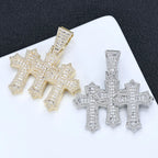 Two-Tone Cross Pendant Baguette Iced Out