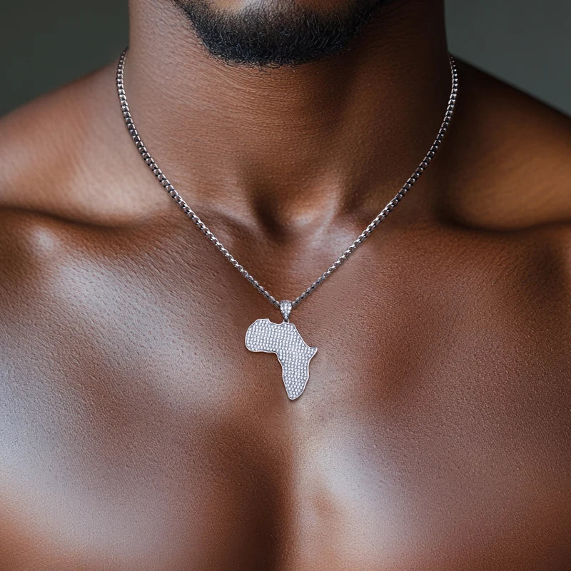 Iced Out Africa Map Pendant — 925 Silver
