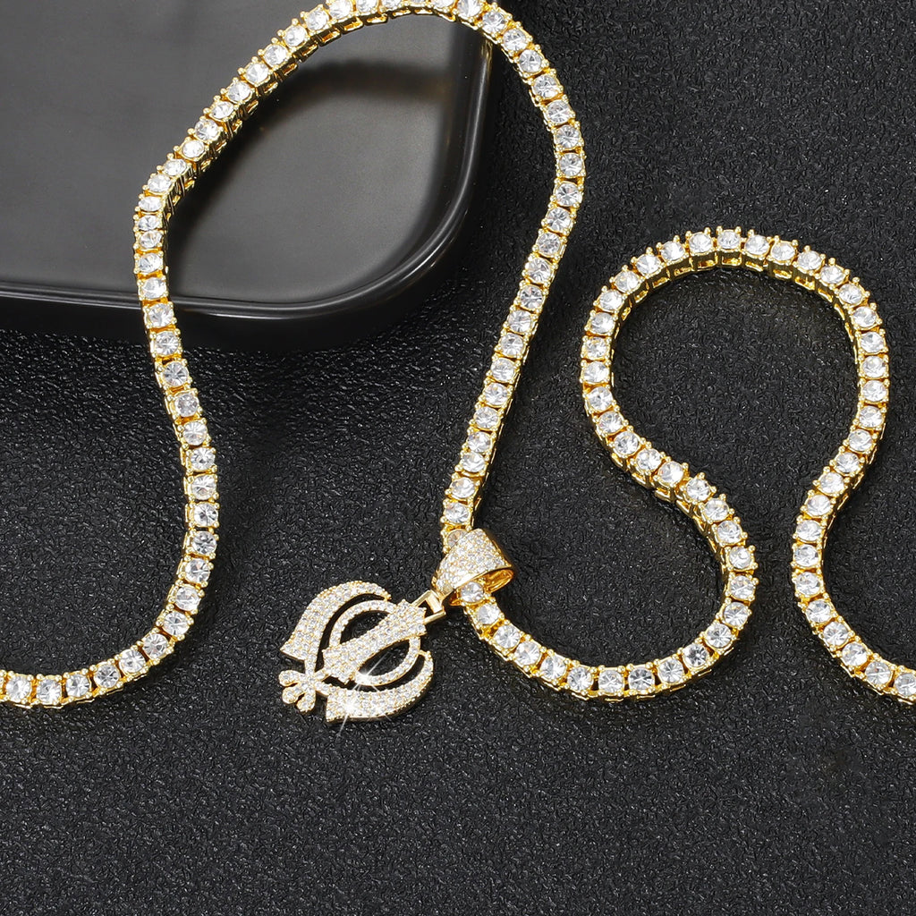 Khanda Gold Pendant Tennis Necklace