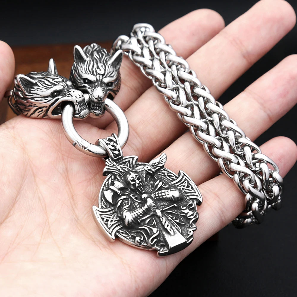 Wolf Odin Steel Pendant Vintage 316L Viking Warrior