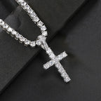 Iced Out Tennis Cross Pendant — Gold