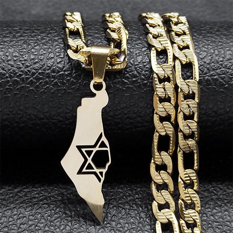 Israel Star of David Map Necklace — Stainless Steel