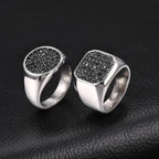Men Signet Ring, Stainless Steel Paved Black Cubic Zirconia Band Punk Hip Hop Finger Jewelry Gift for Male Party Daily