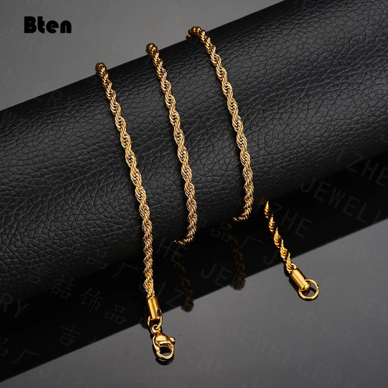 BTEN 2020 Classic Rope Chain Men Necklace Width 2/3/4/5 MM Stainless Steel Figaro Cuban Chain Necklace For Men Women Jewelry