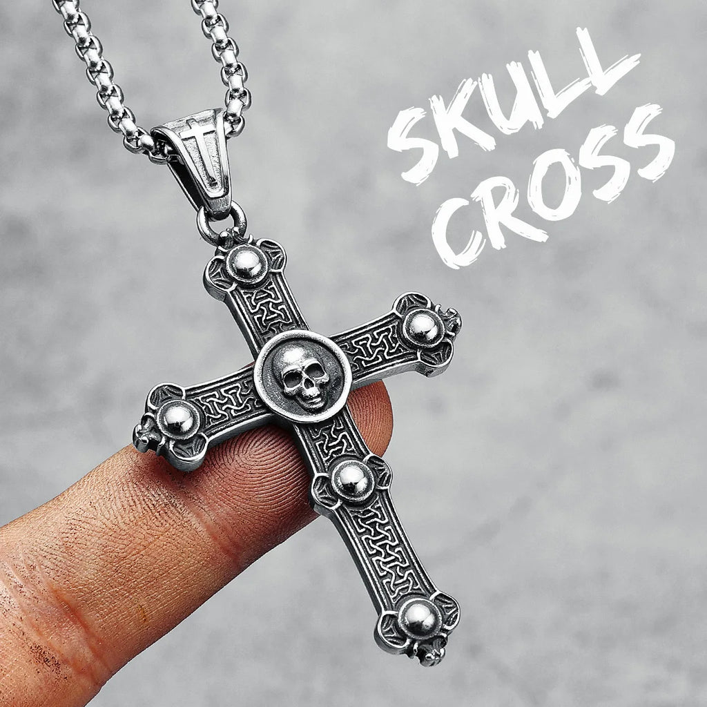 316L Stainless Steel Cross Necklaces Skull Men Pendant Top Quality Chain Religion Rock Punk Rap for Biker Male Jewelry Best Gift
