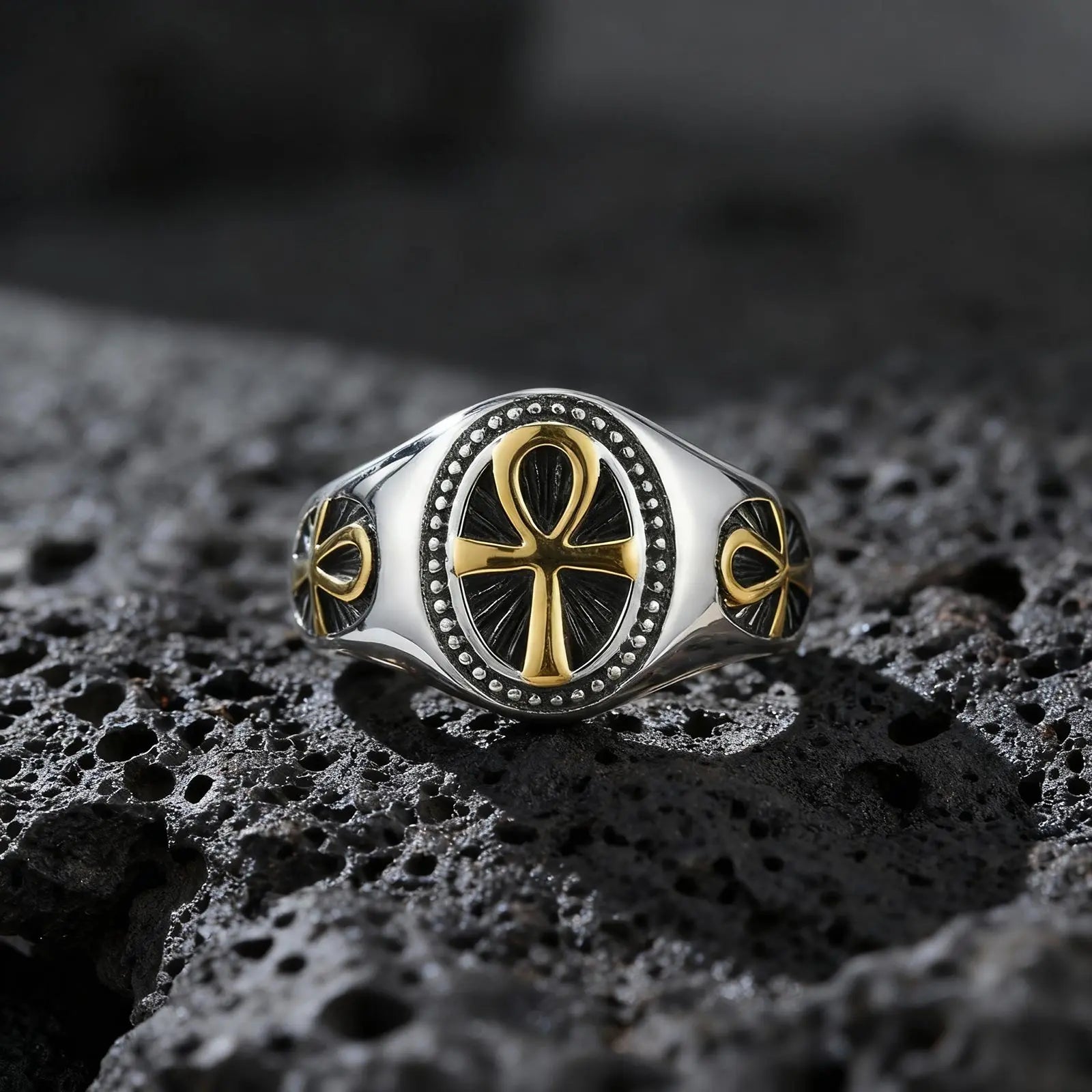 Ankh Cross Vintage Signet Ring — Stainless Steel