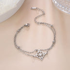 Lemegeton Charm Witch Celtic Knot Double Layer Bracelets Women Wicca Amulet Adjustable Chains Bracelet Stainless Steel