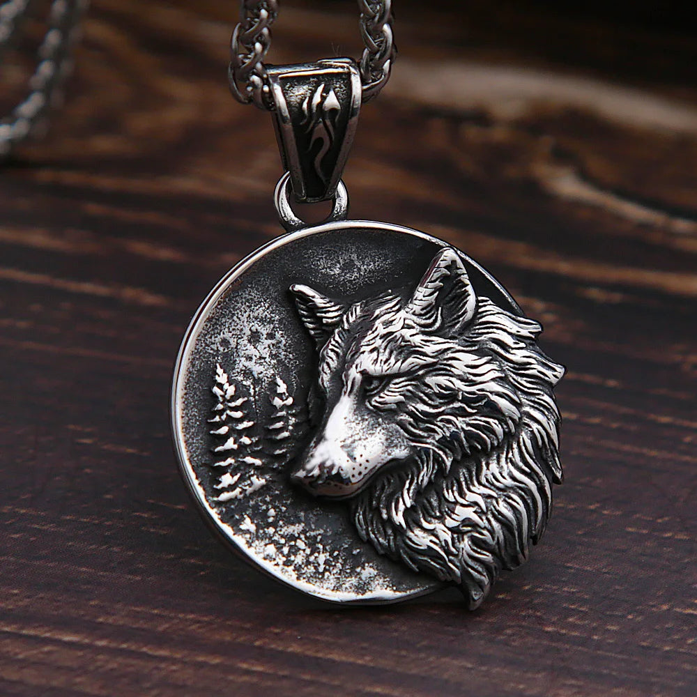 Viking Odin Wolf Head Pendant — Stainless Steel