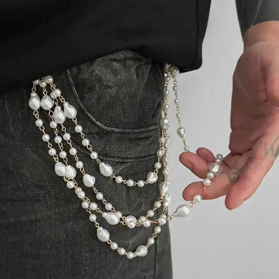Multi-Layer Pearl Trouser Keychain — Zinc Alloy