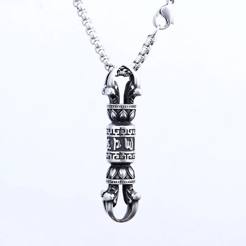 Copper electroplated gold vintage six-character mantra pestle necklace pendant Five-pronged Vajra Pestle for Protection