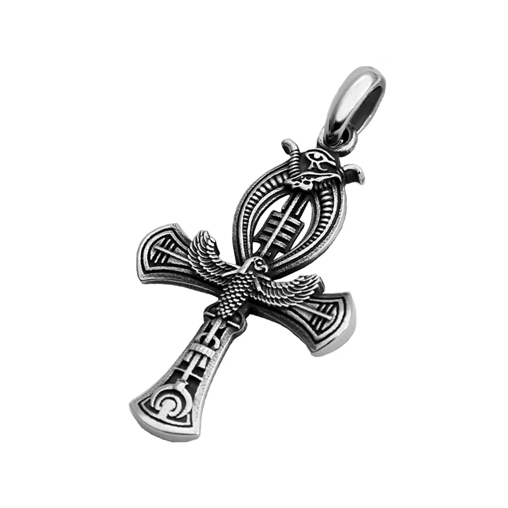 Unique Vintage Ankh Cross Necklace Unisex Stainless Steel Eye Of Horus Amulet Pendant Egyptian Jewelry Gifts
