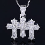 Two-Tone Cross Pendant Baguette Iced Out