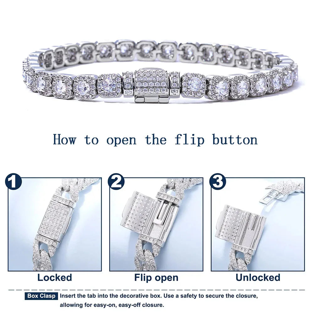 Fine 5mm Bling VVS1 Moissanite Tennis Necklace Iced out Brass Fashionable Hip Hop Style Men Women Bracelet With GRA Certificate