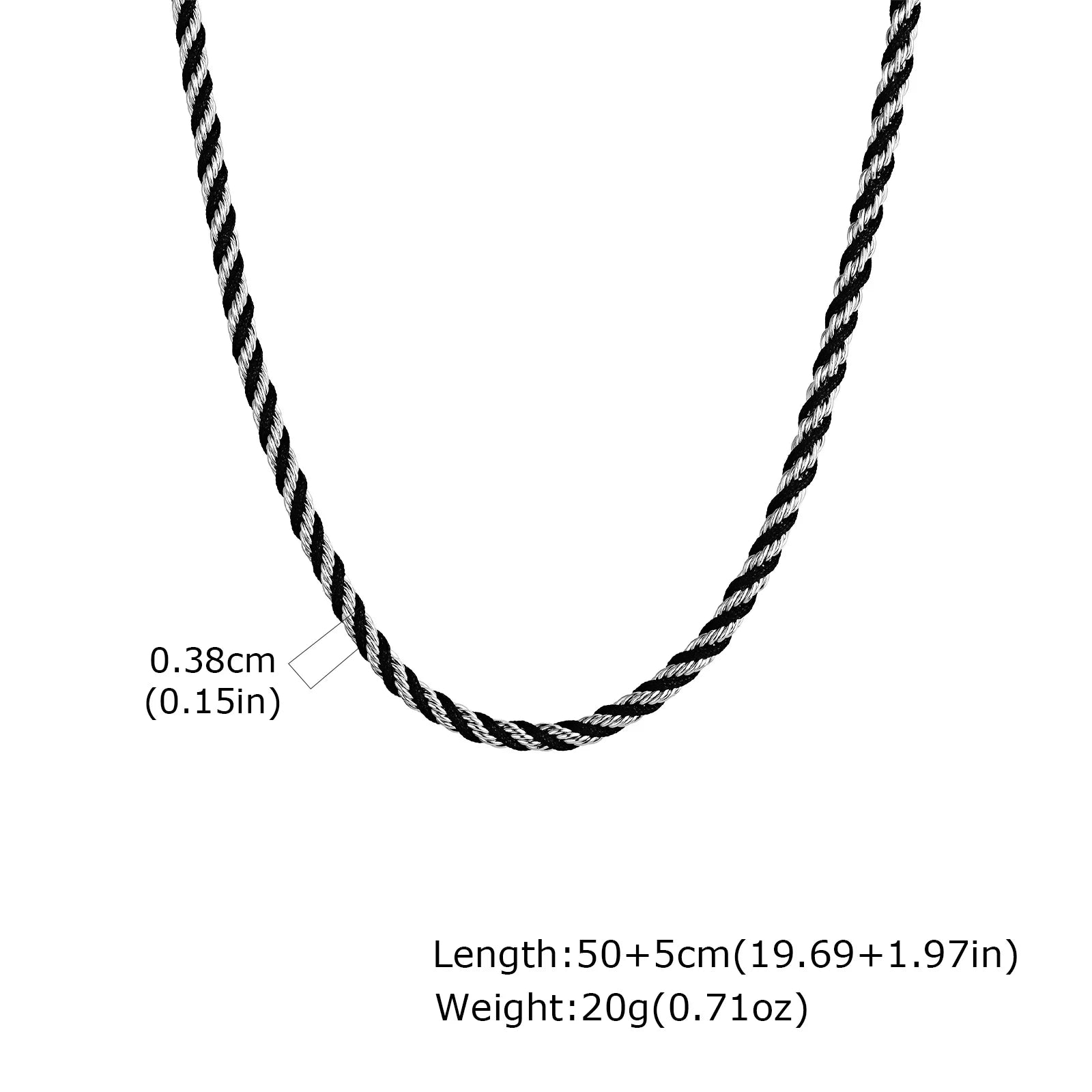 Vnox 3.8mm Rope Chain Necklaces for Men, Stainless Steel Adjustable Twisted Sigapore Link Choker, Casual Punk Rock Male Collar﻿