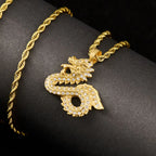Dragon Rhinestone Pendant Necklace — Stainless Steel