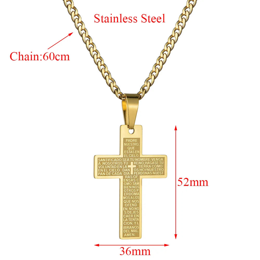 Gold Bible Cross Pendant Necklace — Stainless Steel