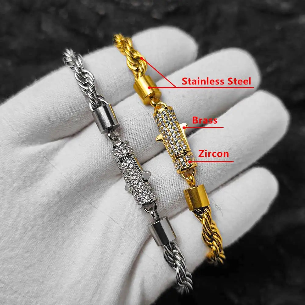 Rope Bracelet Iced Out Stainless Steel 6MM