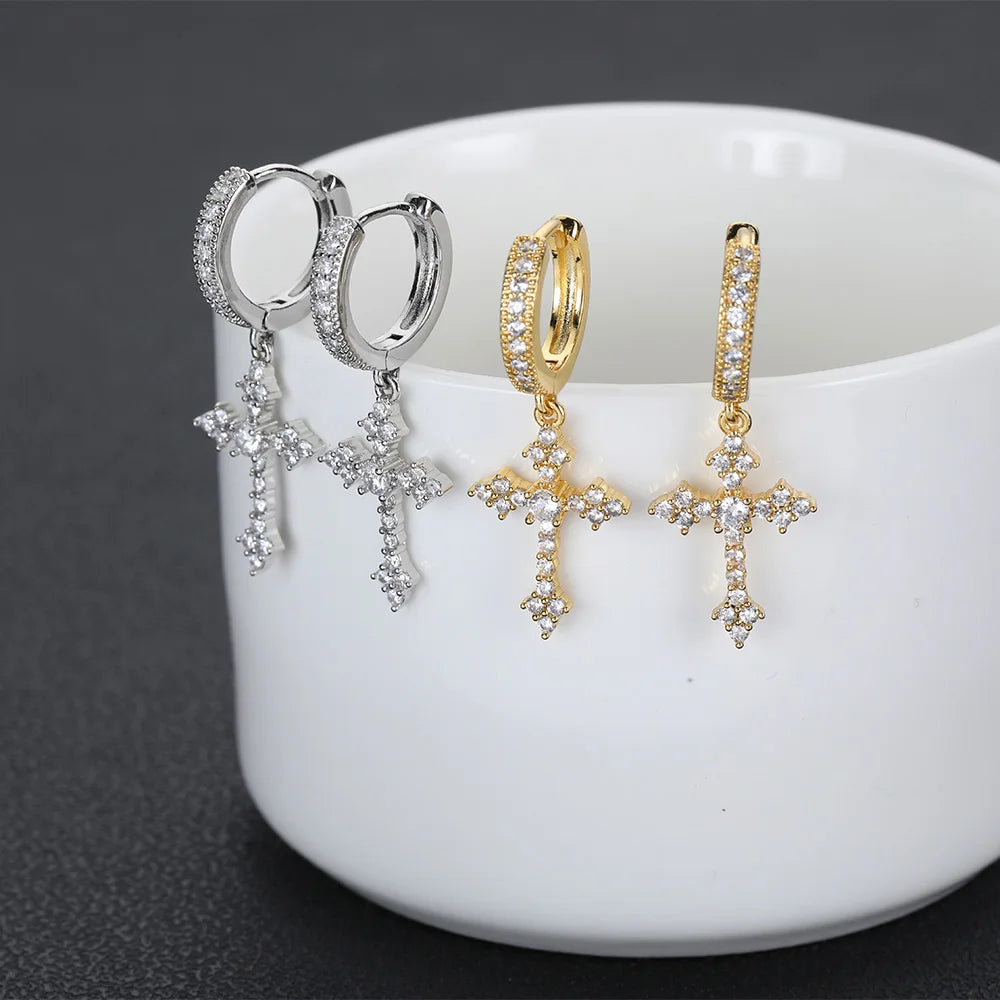 Iced Out Cross Lightning Stud Earrings