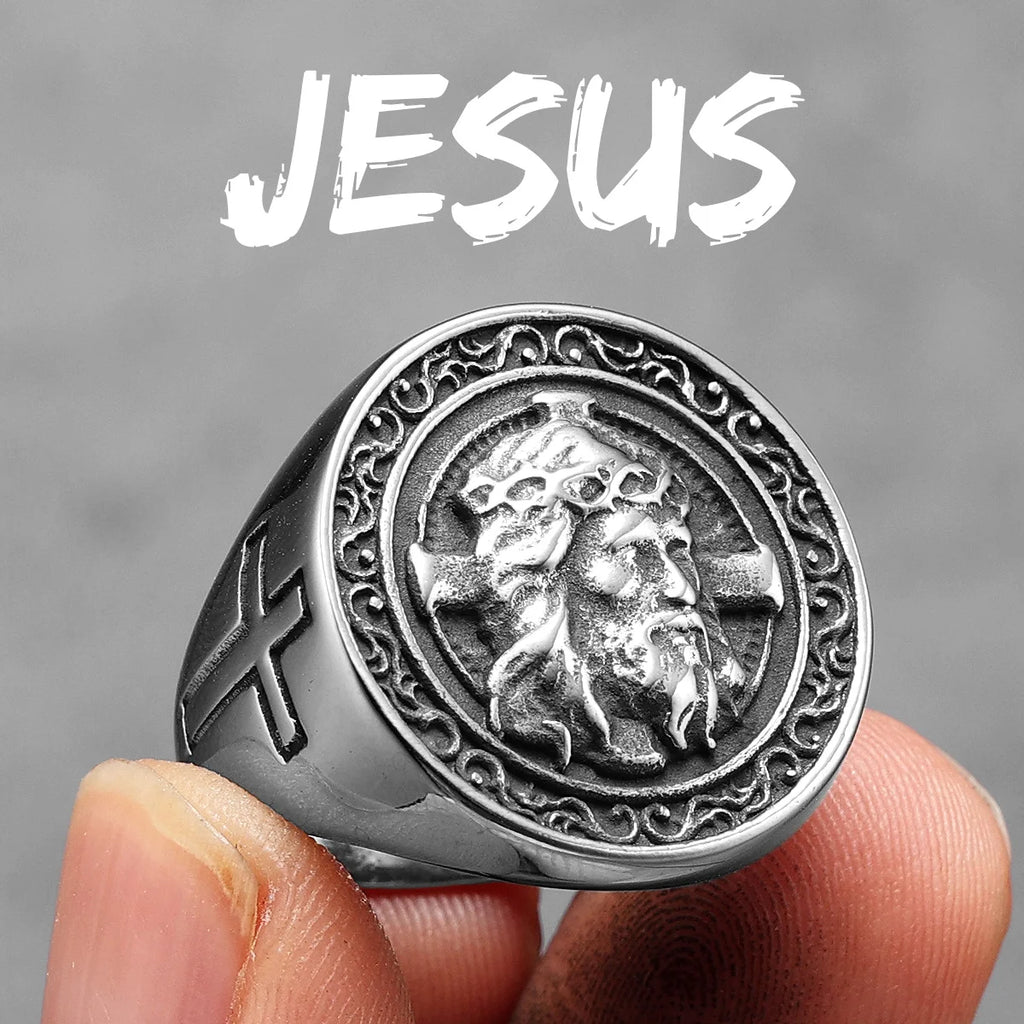 Cross Jesus Ring Stainless Steel