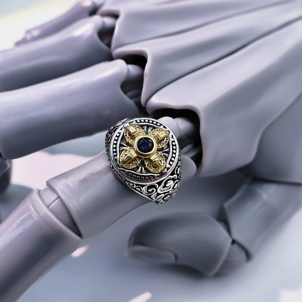 Tibetan Vajra Adjustable Open Ring — Golden Two-Tone Band