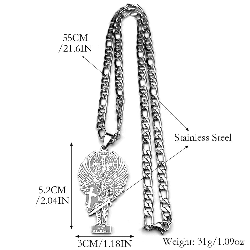 St. Michael Saint Benedict Cross Necklace — Stainless Steel