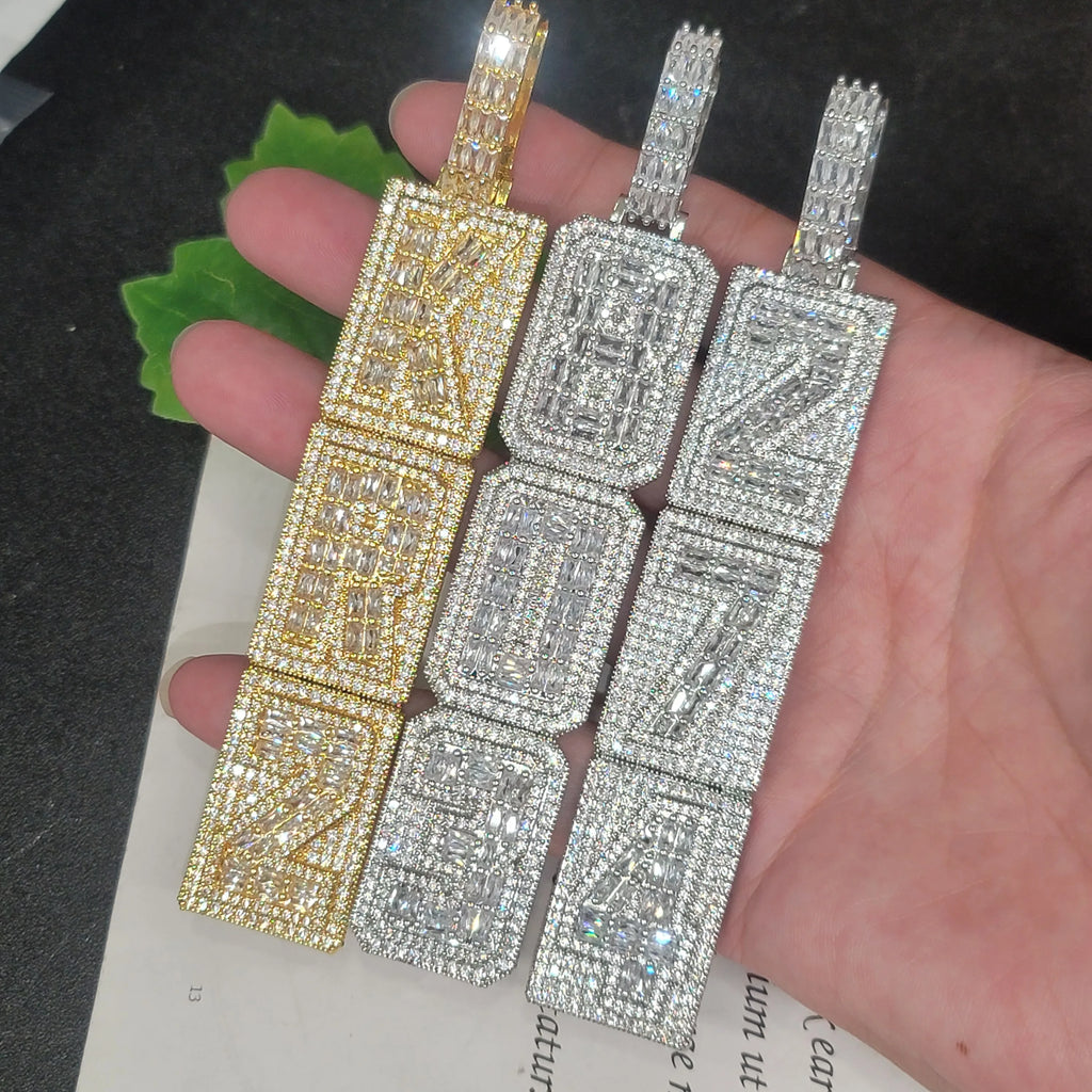 Custom Vertical Arrangement Any Number Letters Pendant Hip Hop Birthday Gifts For Him Her Fashion Iced Out 20MM Necklace Chain