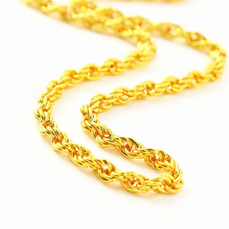 Men's 24K Gold (AU999) Bold Twisted Chain | Gold-inlaid twists, hammered texture with adjustable clasp