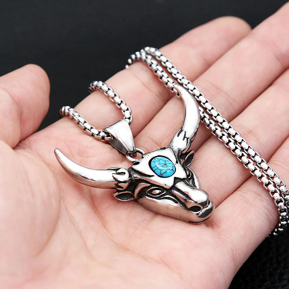Vintage 316L Stainless Steel Bull Head Pendant Necklace For Men Women Hip Hop Fashion Animal Punk Jewelry Amulet Gifts