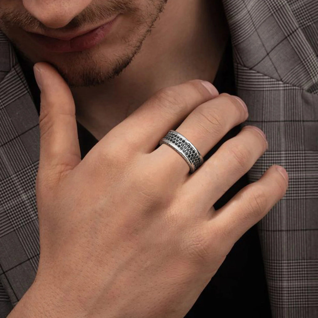Iced Out Black CZ Stone Ring 8mm — Stainless Steel