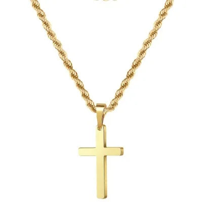 Cross Two-Tone Pendant Double Chain Necklace