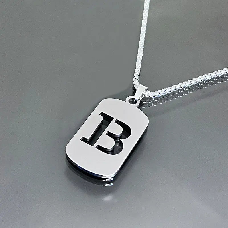 Initial Letter Tag Pendant Necklace — Stainless Steel