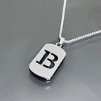 Initial Letter Tag Pendant Necklace — Stainless Steel
