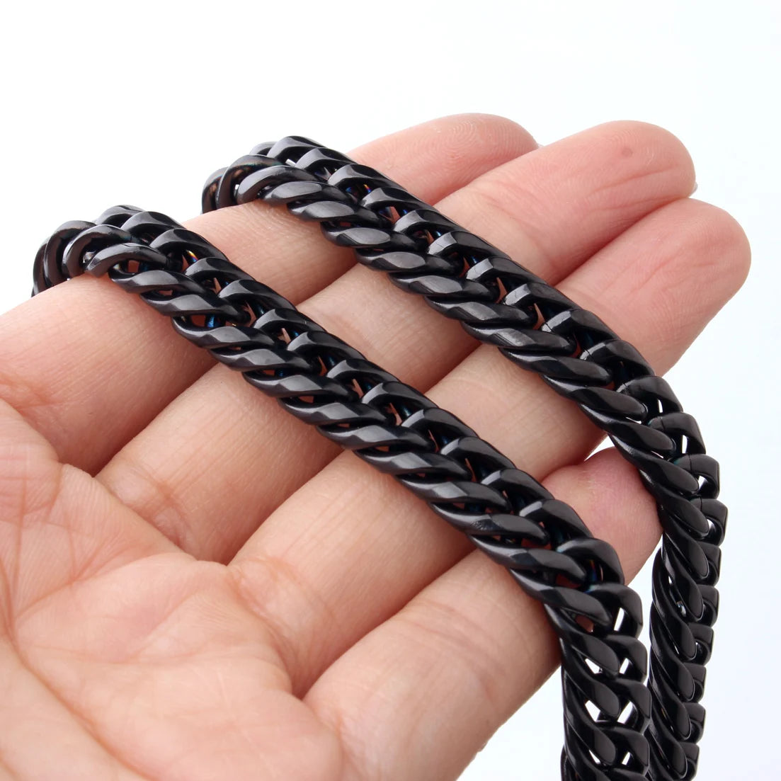 Black Cuban Chain Necklace 9-22mm — SS
