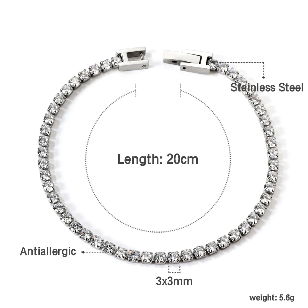 LUXUKISSKIDS Fashion 3MM Zirconia Tennis Braclets Gothic Men/Woman's Bracelet 4 Claw AAA White Black Shiny Stone Steel