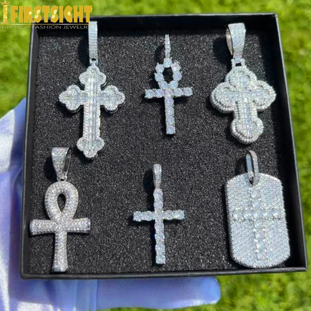 2025 New Hip Hop Cross Pendant Necklace Gold Color Iced Out Bling CZ Cubic Zirconia Variety Designs Charm Men Women Jewelry