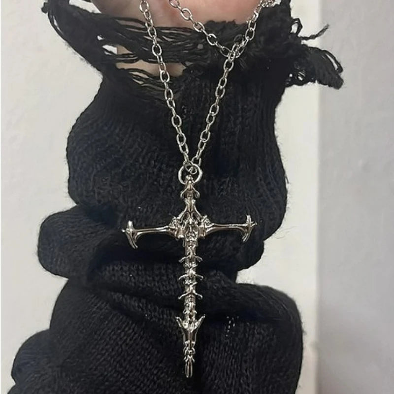 Skull Cross Silver Pendant Necklace
