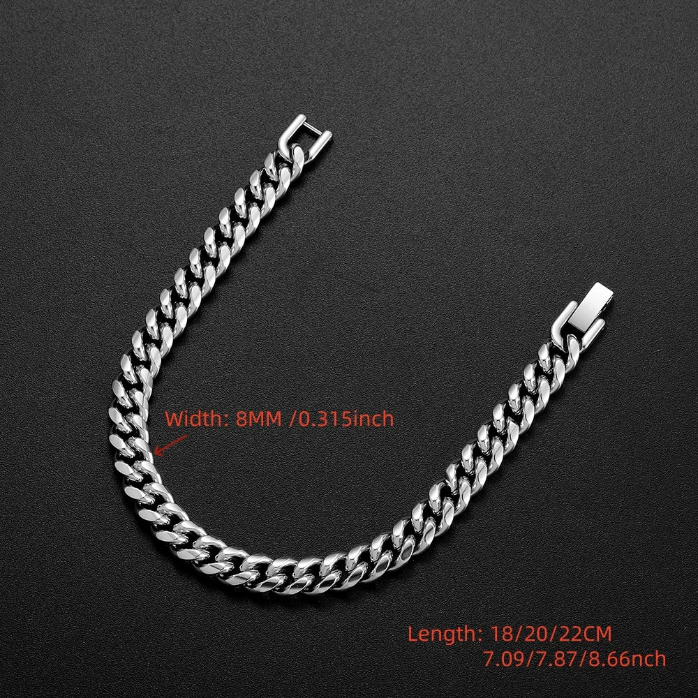 Men’s 8MM Cuban Chain Bracelet Waterproof 316L Stainless Steel Hip Hop Rock Style Accessories Party Gift Jewelry