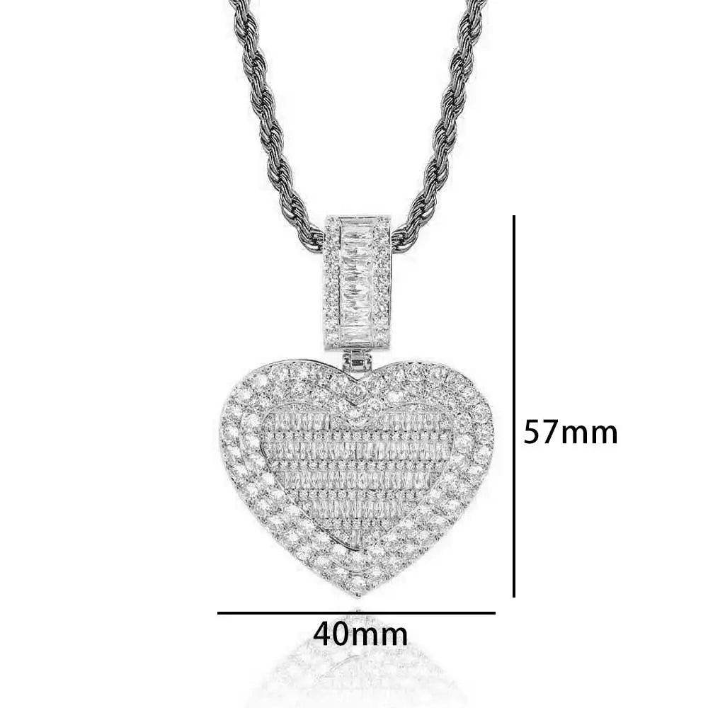 Iced Out Heart Photo Pendant Necklace
