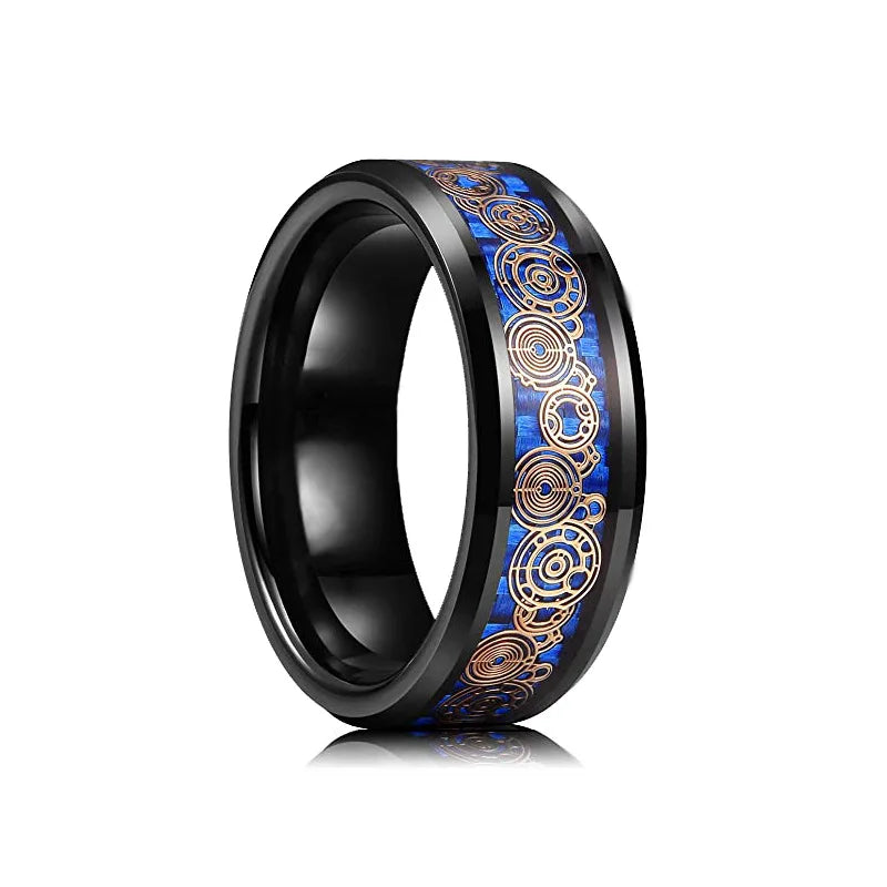 Fashion Men's Stainless Steel Rings 8mm Classical Black Blue Groove Beveled Edge Wedding Engagement Anniversary Jewelry