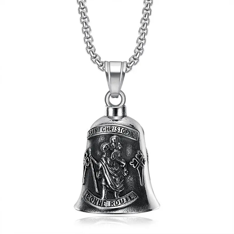 St. Christopher Bell Necklace Pendant Men's Cycling Lucky Charms Exorcism Jewelry Motorcycle Accessories