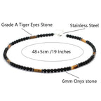 Unique Natural Stone Necklace For Men 19 Inches Short Choker Stainless Steel Buckle Square Tiger Eyes Beads Cycling Accessories
