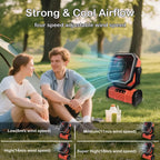 20000 mAh wireless battery-powered camping fan with LED light and remote control, 4 speeds, timer function, USB