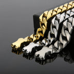 31mm Men's Heavy Bracelets Stainless Steel Cuban Chain Brushed Shiny Chunky Bracelet Bangle For Men Silver Color Jewelry