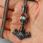 Multi Style Beaded Viking Thor's Hammer Pendant Necklace Stainless Steel Necklace Men Biker Mjolnir Amulet Jewelry