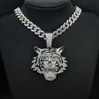 Hip Hop Big 3D Tiger Pendant Necklace Crystal Cuban Chain HipHop Iced Out Bling Necklaces Men Women Fashion Charm Jewelry