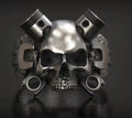 Alloy Mechanical Skull Men's Ring, European and American Popular Punk Style Inlaid Finger Ring